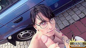 Public tattooed amateur fucked outdoor in car by sex date