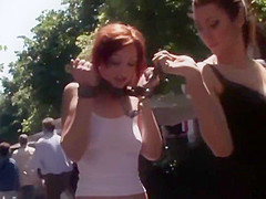 Redhead in underwear walked and public fucked