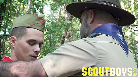 ScoutBoys - Nervous scout barebacked outdoors by DILF Bishop Angus