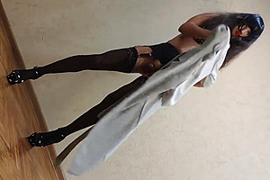Sexy Asian Sissy Ponyboy In Super Black Lingerie Showing Of And Posing Like A Secretary