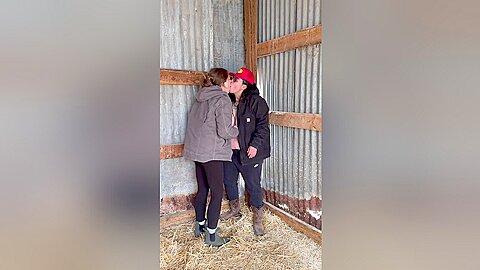 Sexy Lesbian Farmers Kiss And Touch Each Other In The Barn