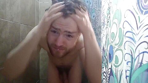 Sexy Young man With Ginger Beard Showering