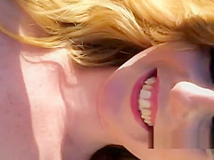 Sexy freckled babe masturbates by the pool