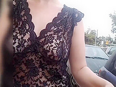She Flashes Her Tits In Public  See-through Blouse