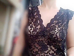 She Flashes Her Tits In Public  See-through Blouse