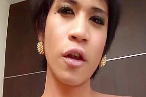 Short Haired Ladyboy In See-through Nightie Jerking Off In