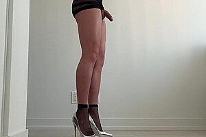 Sissy Slut In Black Dress & Silver Heels Jerks