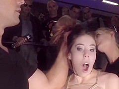 Slave gets facial and piss in public
