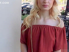 Slim blonde bangs in public for fast cash