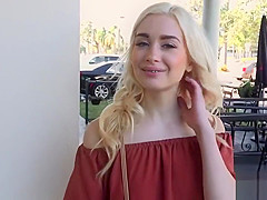 Slim blonde bangs in public for fast cash