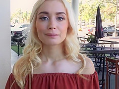 Slim blonde bangs in public for fast cash