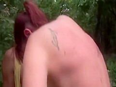 Small Titted And Horny German Lady Pleasing A Long Cock In The Woods