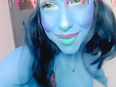 Smurfette Plays With Her Giant Blue Tits And Butt