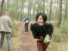 Sophie fucks with unknown guys in a forest