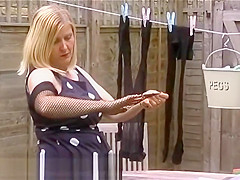 Spying On The Slut Wife Neighbour Wearing Blue Pantyhose In Her Garden