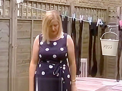 Spying On The Slut Wife Neighbour Wearing Blue Pantyhose In Her Garden