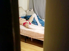 Spying on little step sister while she touches herself