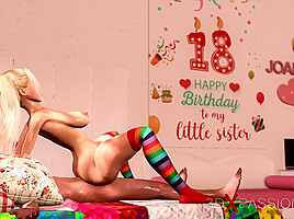 Stepbrother plays with her Step sister college girl in the living room