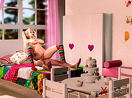 Stepbrother plays with her Step sister college girl in the living room