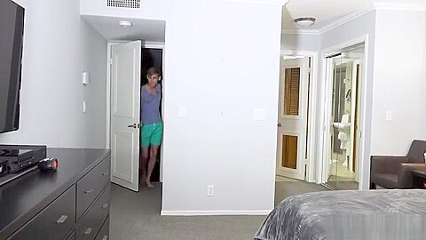 Stepson spies on stepdad in the shower and gets caught