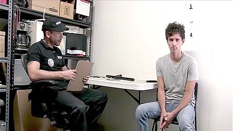 Straight Security Officer Fucks Young Gay Perp With His Baton