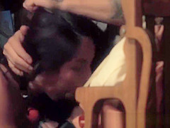 Stranded teenie gags on cock and tastes jizz