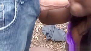 Submissive babe from Africa gets nipples teased with clamp before she gives white man blowjob