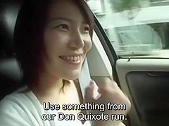 Subtitled pale and curvy Japanese wife masturbation in car