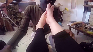 Sucking his two mistress toes and feet