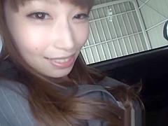 Sultry Asian office worker enjoys facefucking in the car