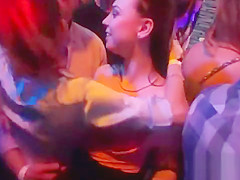 Sultry stunners give blowjob and enjoy screwing and groupsex