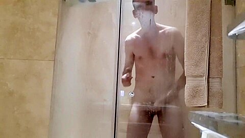 Tall white dude taking a shower