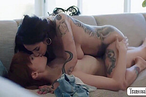 Tattooed Milf Gets Hairy Pussy Licked And Banged By Ts Stepteen 10 Min With Saska Sage