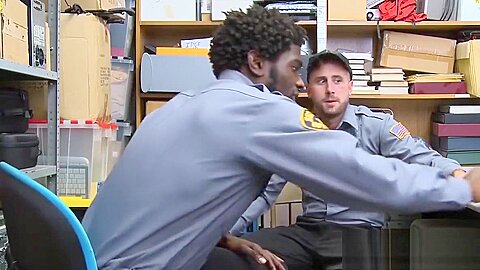 Tattooed hunk riding officers massive black dick