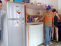 The Cuckold Looks Surprised As His Stepdad Fucks Me Hard In The Kitchen While I Swallow His Milk