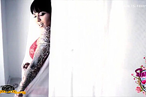Ts Foxxy In Shemale Seductress Behind The Curtains Teases With Her Hot Body And Juicy Cock