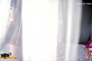 Ts Foxxy In Shemale Seductress Behind The Curtains Teases With Her Hot Body And Juicy Cock
