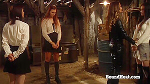 Two Lesbian Slaves Inspected And Undressed By Dominant Mistress