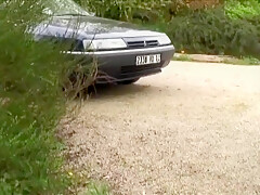 Two Naughty Babes From France Sharing Two Cocks Near The Road
