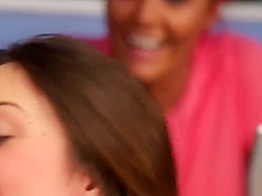 UK cfnm cuties facialized after sharing cock