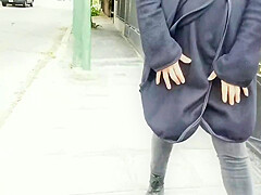 Walking Down The Street Without Panties In Short Skirt Showing Off Pussy To Peeping Sex Hard