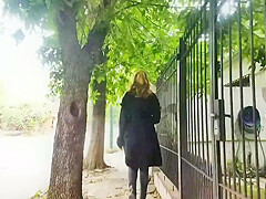 Walking Down The Street Without Panties In Short Skirt Showing Off Pussy To Peeping Sex Hard
