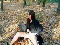 Walking NO PANTIES in Pantyhose #PUBLIC Autumn Park