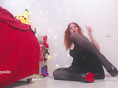 Wild Redhead Fingering Pussy In Panties Upskirt In Stockings & Heels Topless Tease
