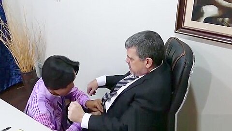 Young Asian cocksucker penetrated raw in Daddys office