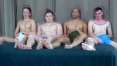 Young army recruit barebacked in hardcore gay foursome