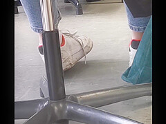 candid feet in white ankle socks and sneakers