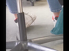 candid feet in white ankle socks and sneakers