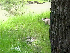 outdoors peeps at two naked lesbians  Nudists with big asses sunbathe and enjoy nature and masturbation 