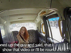 petite redhead bangs in fake cab